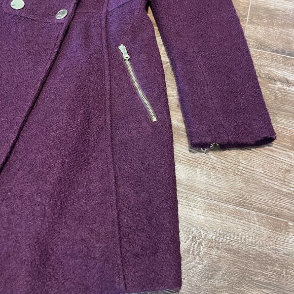 Guess Los Angeles Pea Coat Women’s M Burgundy Wool Blend Double Breast - Picture 4 of 16